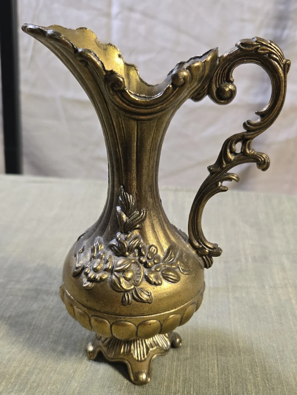 Decorative Vintage Brass Floral Pitcher Vase - Elegant Accent